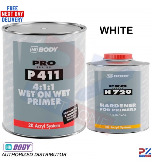 HB BODY P411 White Wet-on-Wet Primer & H729 Hardener 1.25L Kit 2K System